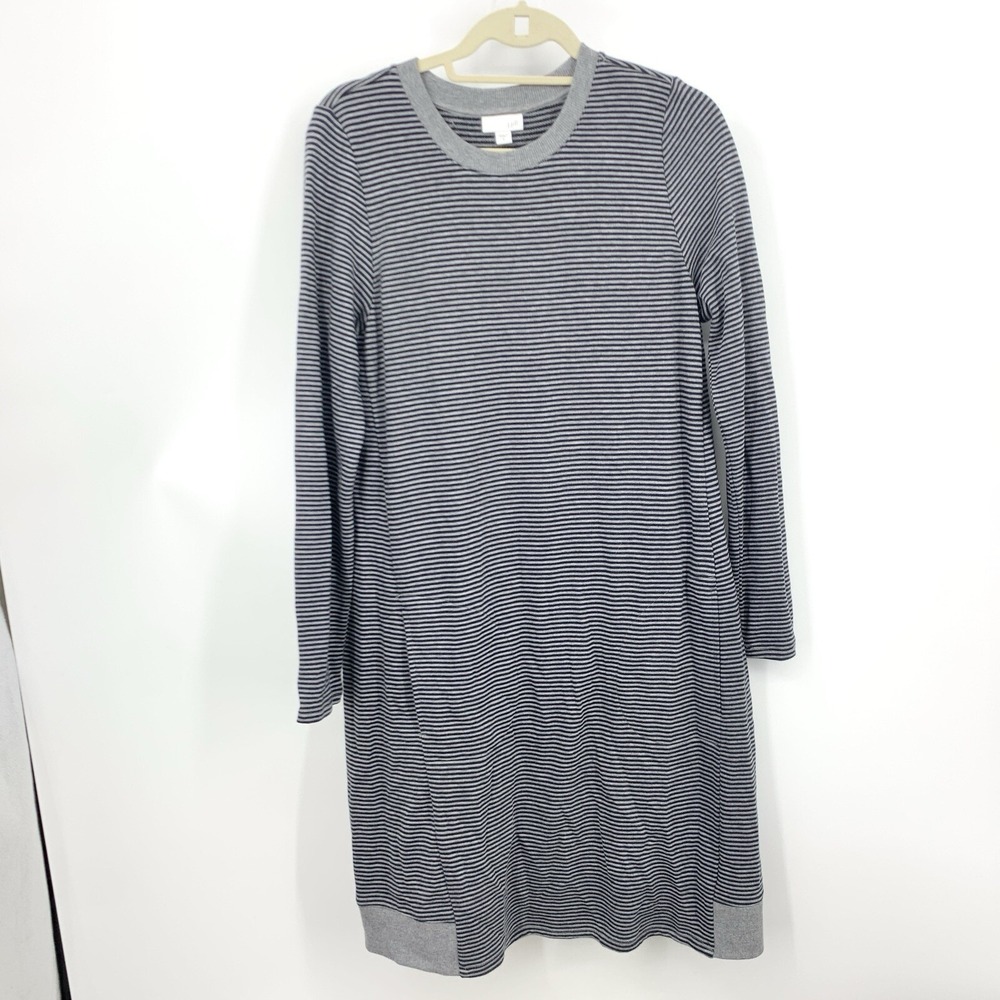 J Jill Women Size Mediumâ Dress Long Sleeve Sweater Shift Gray Blue Striped